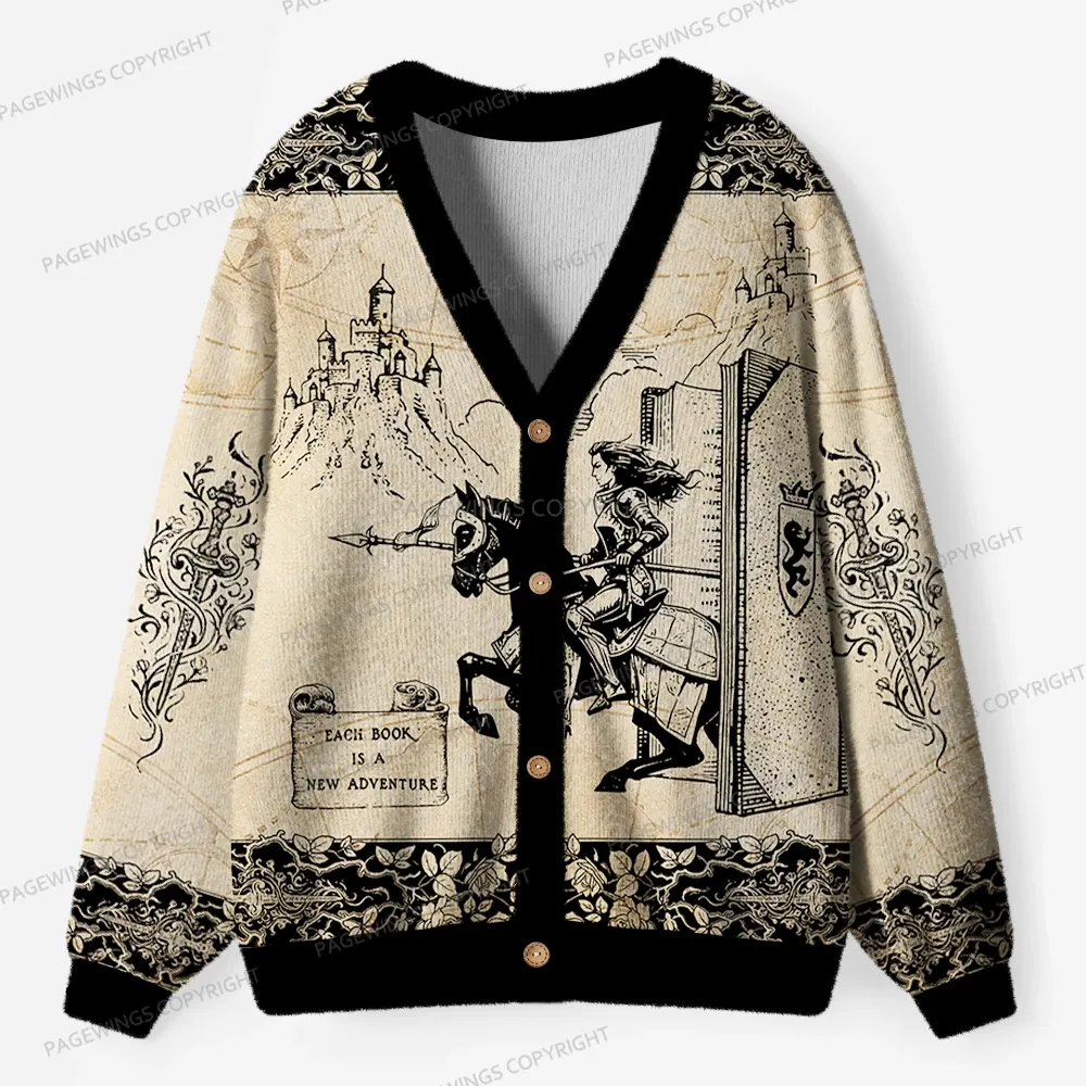 Pagewings Each Book Is A New Adventure Unisex Ugly Cardigan Sweaters