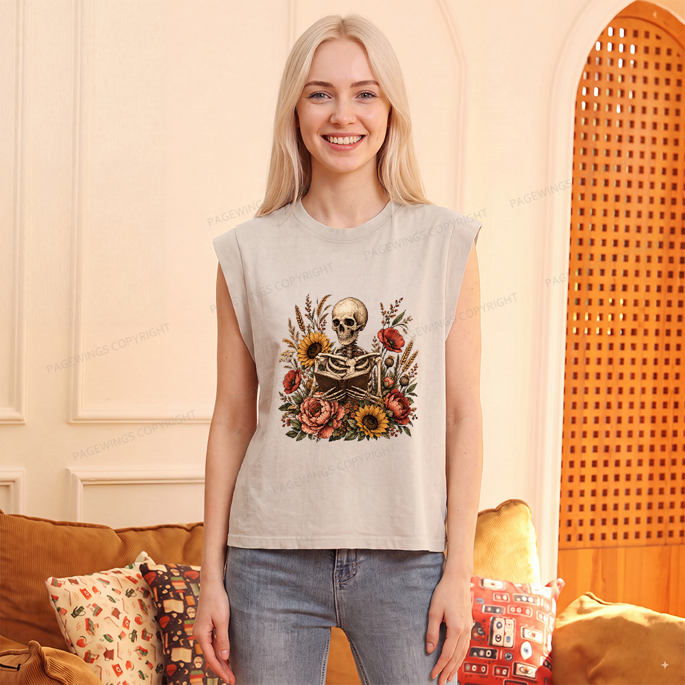 Pagewings Floral Skeleton Women's Washed Tank Top