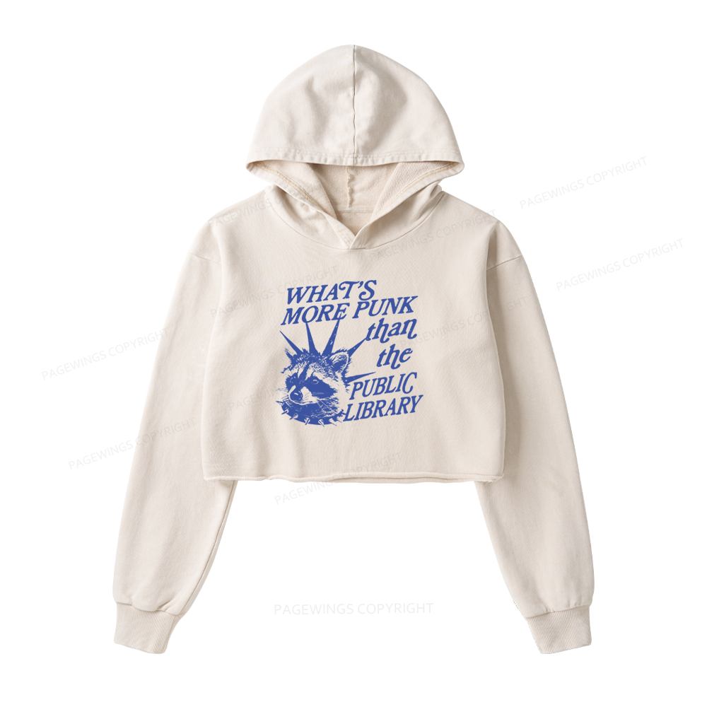 Pagewings What’s More Punk Than The Public Library Washed Crop Hoodie