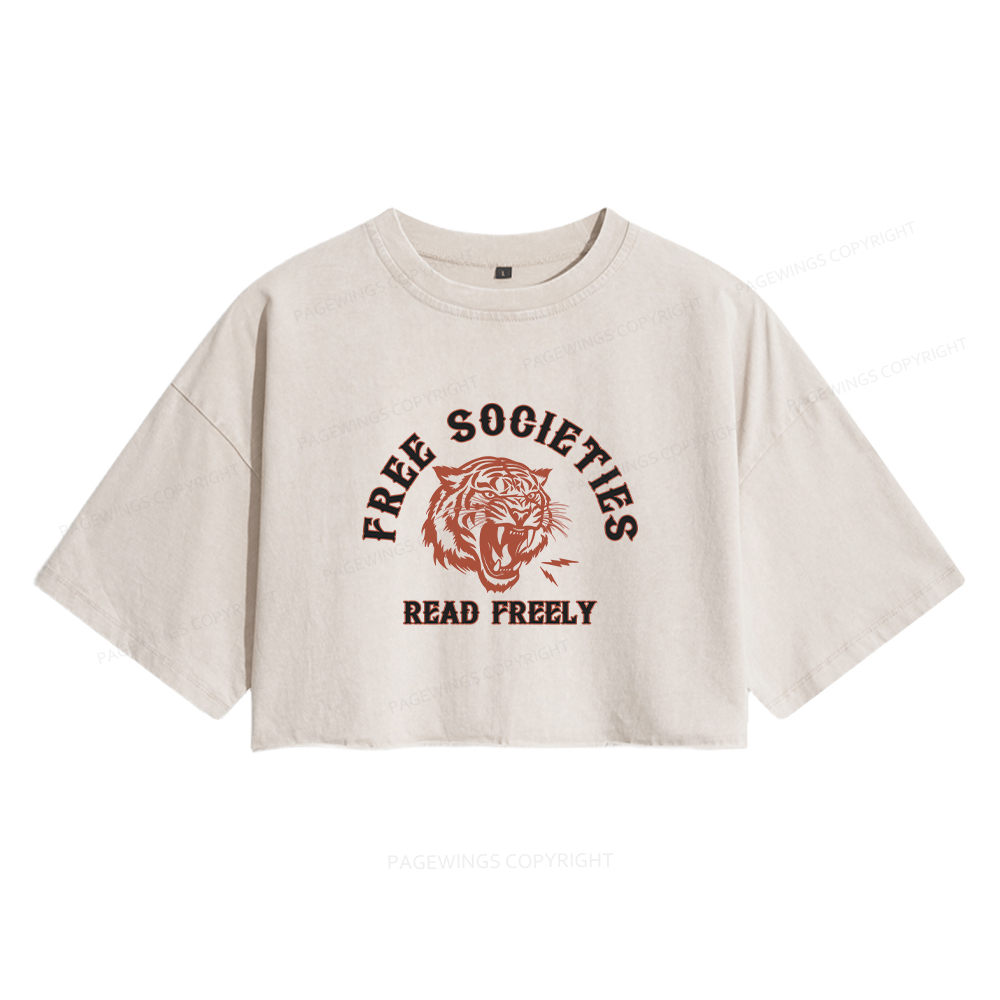 Pagewings Free Societies Read Freely Women's Washed Cropped T-shirt