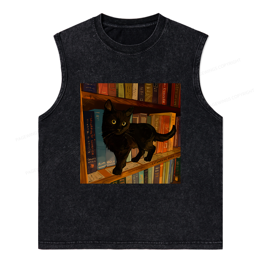 Pagewings Little Library Cat Unisex Washed Tank Top