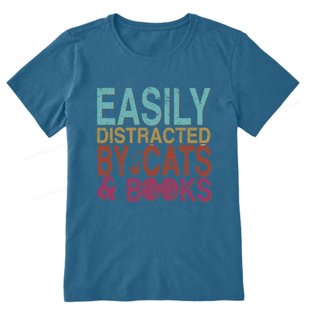 Pagewings Easily Distracted By Cats And Books Unisex Classic T-shirt