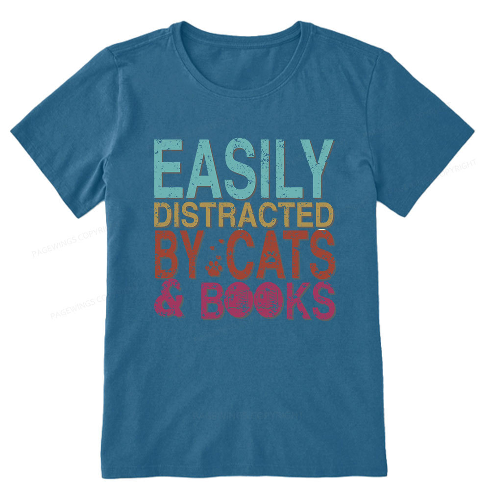 Pagewings Easily Distracted By Cats And Books Unisex Classic T-shirt