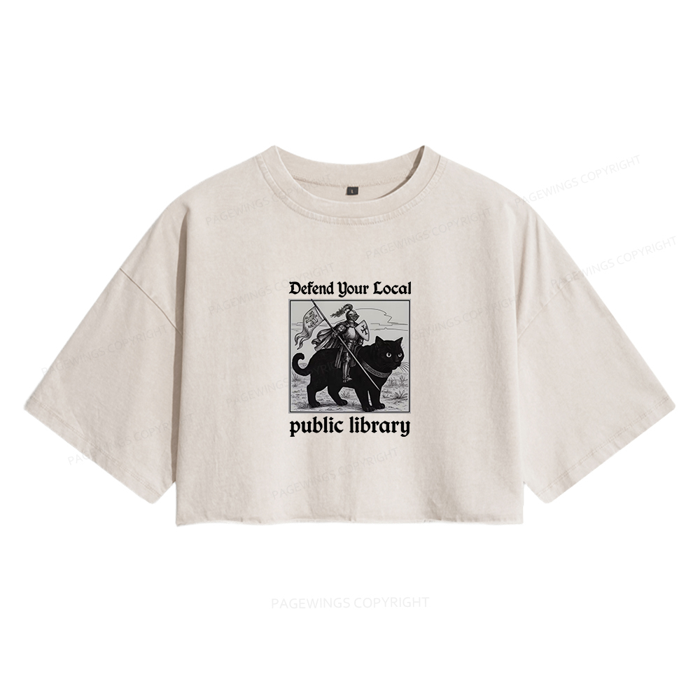 Pagewings Defend Your Local public library Women's Washed Cropped T-shirt