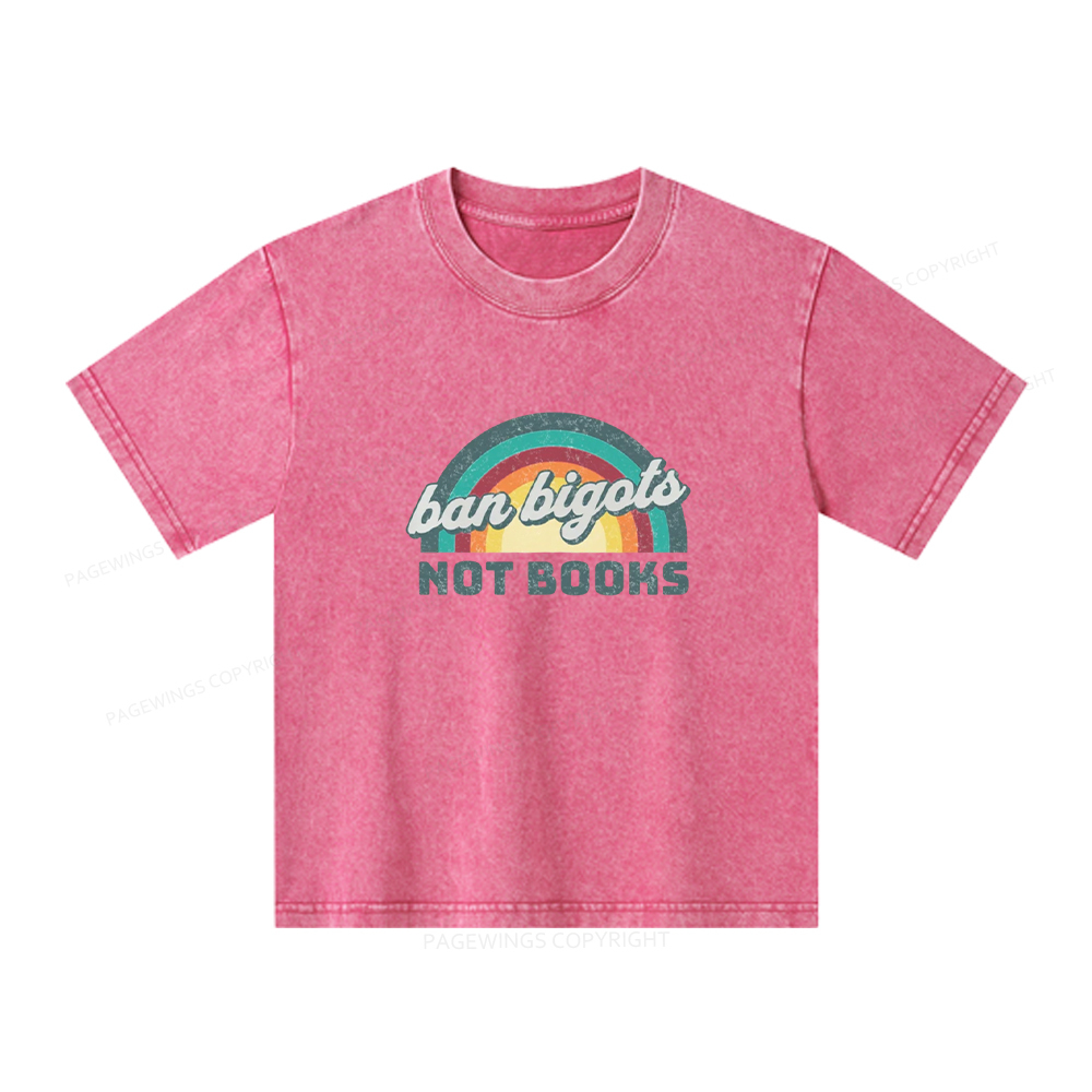 Pagewings Ban Bigots Not Books Unisex Kids Washed T-shirt