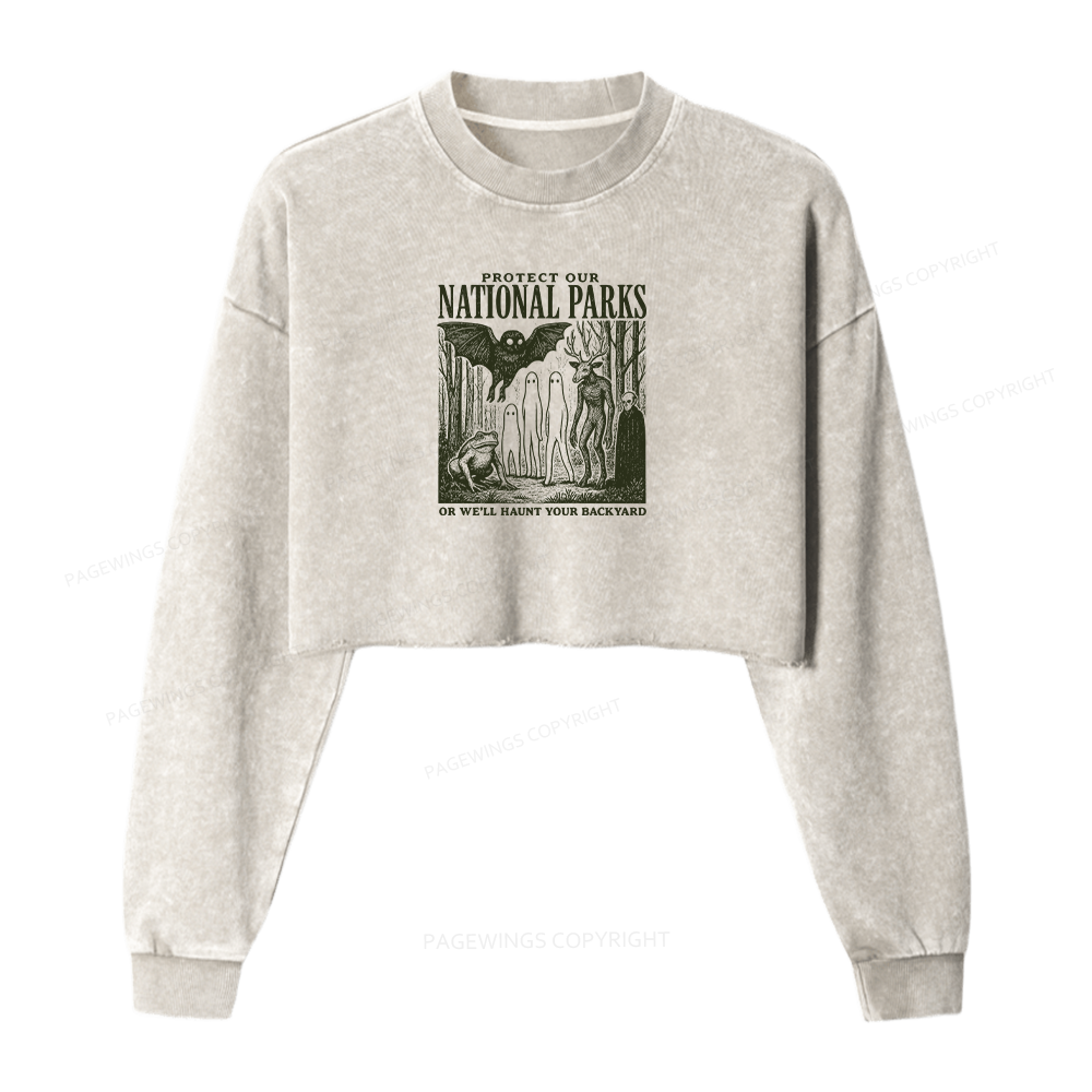 Pagewings Folk Horror Washed Crop Sweatshirt