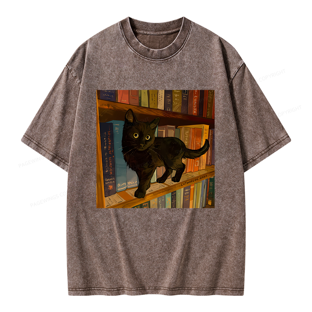 Pagewings Little Library Cat Unisex Washed T-shirt