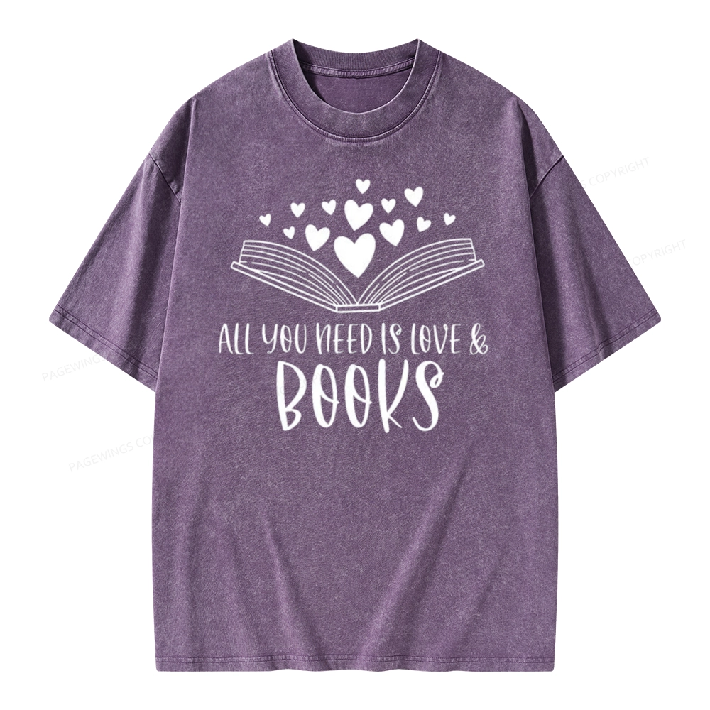 Pagewing All You Need Is Love & Books Unisex Washed T-shirt