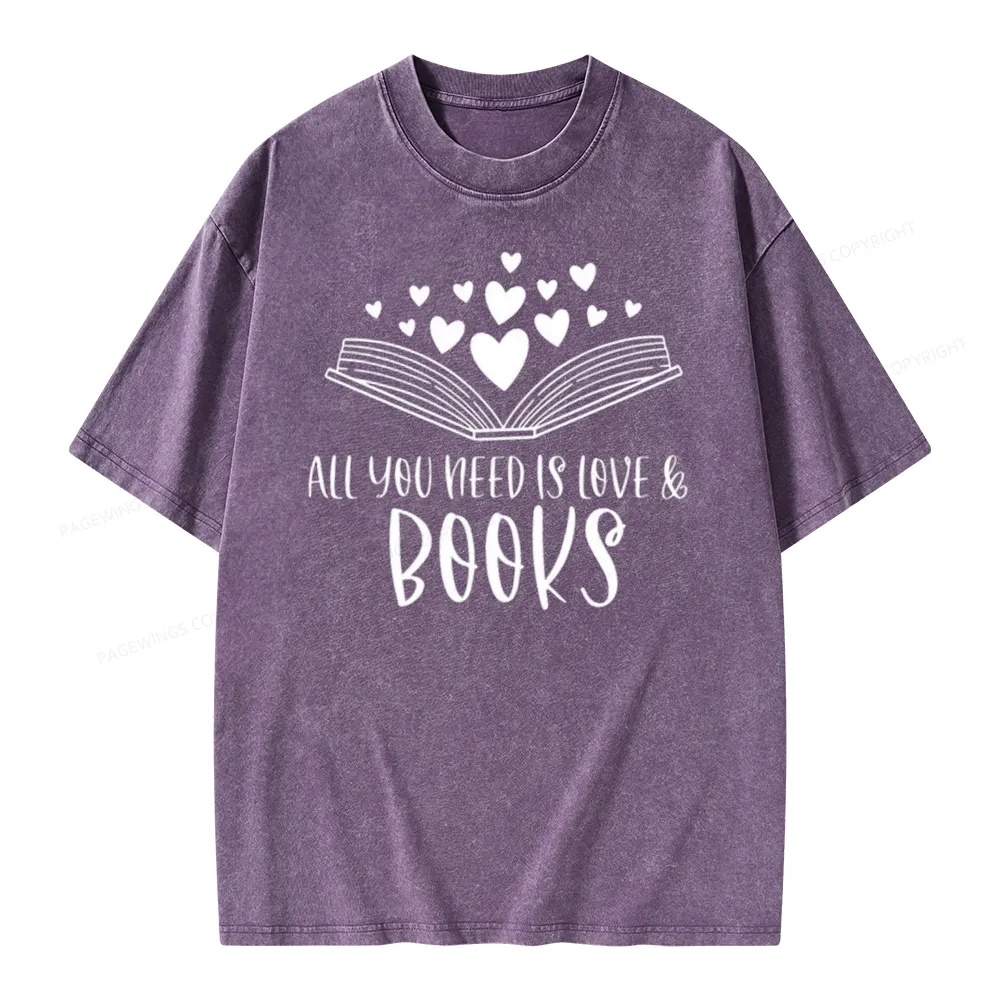 Pagewing All You Need Is Love & Books Unisex Washed T-shirt