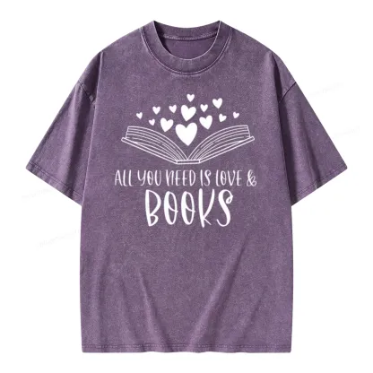 Pagewing All You Need Is Love & Books Unisex Washed T-shirt