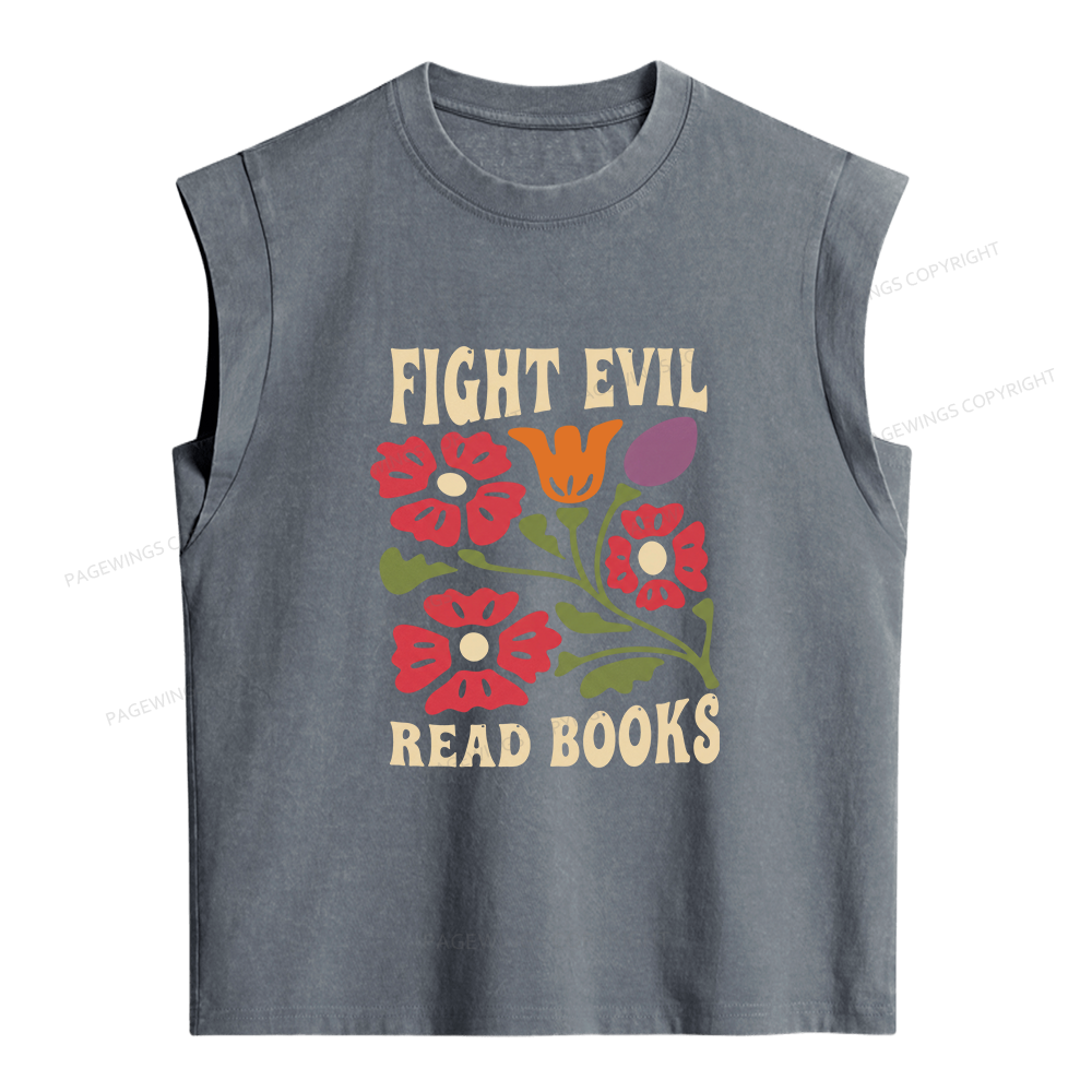 Pagewings Fight Evil Read Books Women's Washed Tank Top