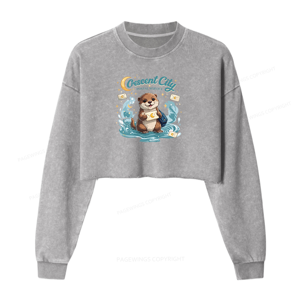 Pagewings Fantasy Book Lover Washed Crop Sweatshirt