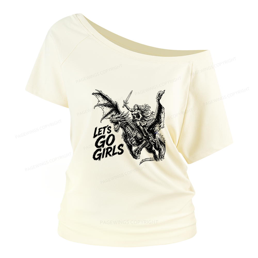 Pagewings Woman Dragon Rider Women Off Shoulder T-shirts