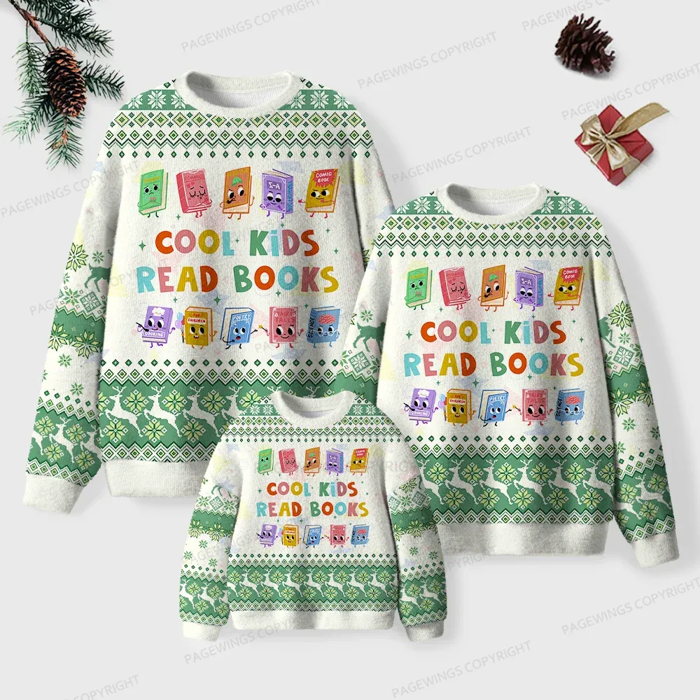 Pagewings Cool Kids Read Books Unisex Ugly Knit Sweatshirt