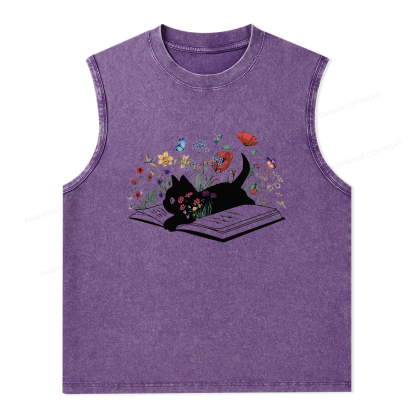 Pagewings Cute Book Cat Unisex Washed Tank Top