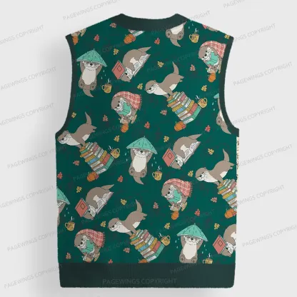 Pagewings Otter Loves Reading Unisex V-Neck Ugly Knit Vest