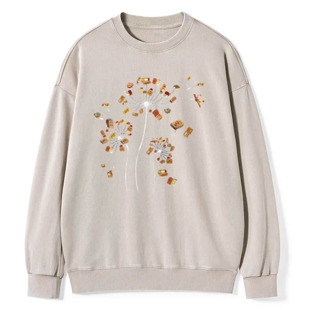 Pagewings Dandelion Flower Books Unisex Washed Sweatshirt