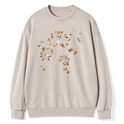 Pagewings Dandelion Flower Books Unisex Washed Sweatshirt