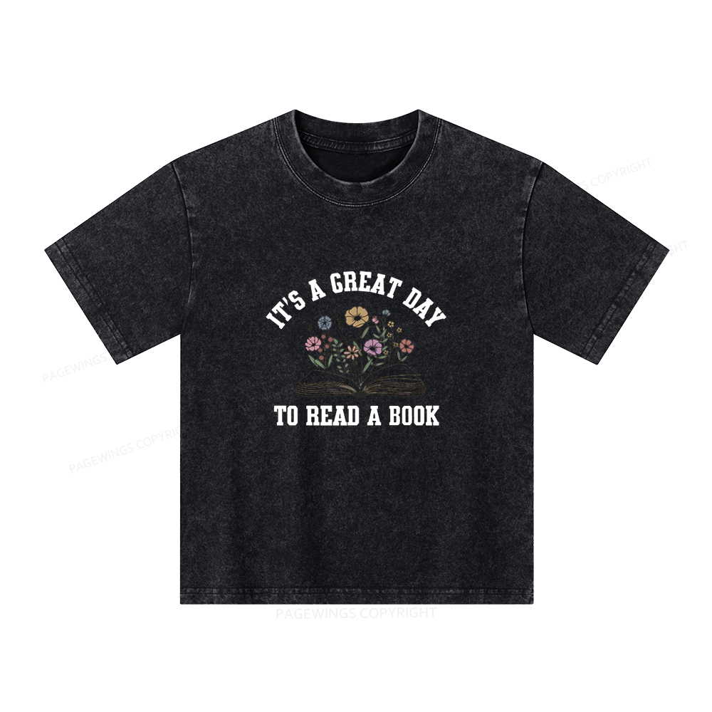 Pagewings Funny Flamingo Reading Book Unisex Kids Washed T-shirt