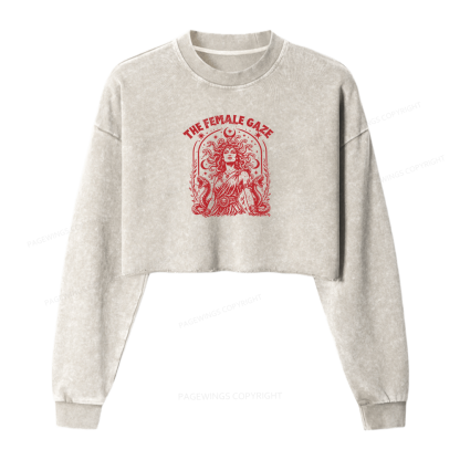Pagewings Vintage Medusa Feminist Washed Crop Sweatshirt