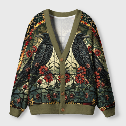 Pagewings Reading Crow Light Knit Unisex Cardigan Sweaters