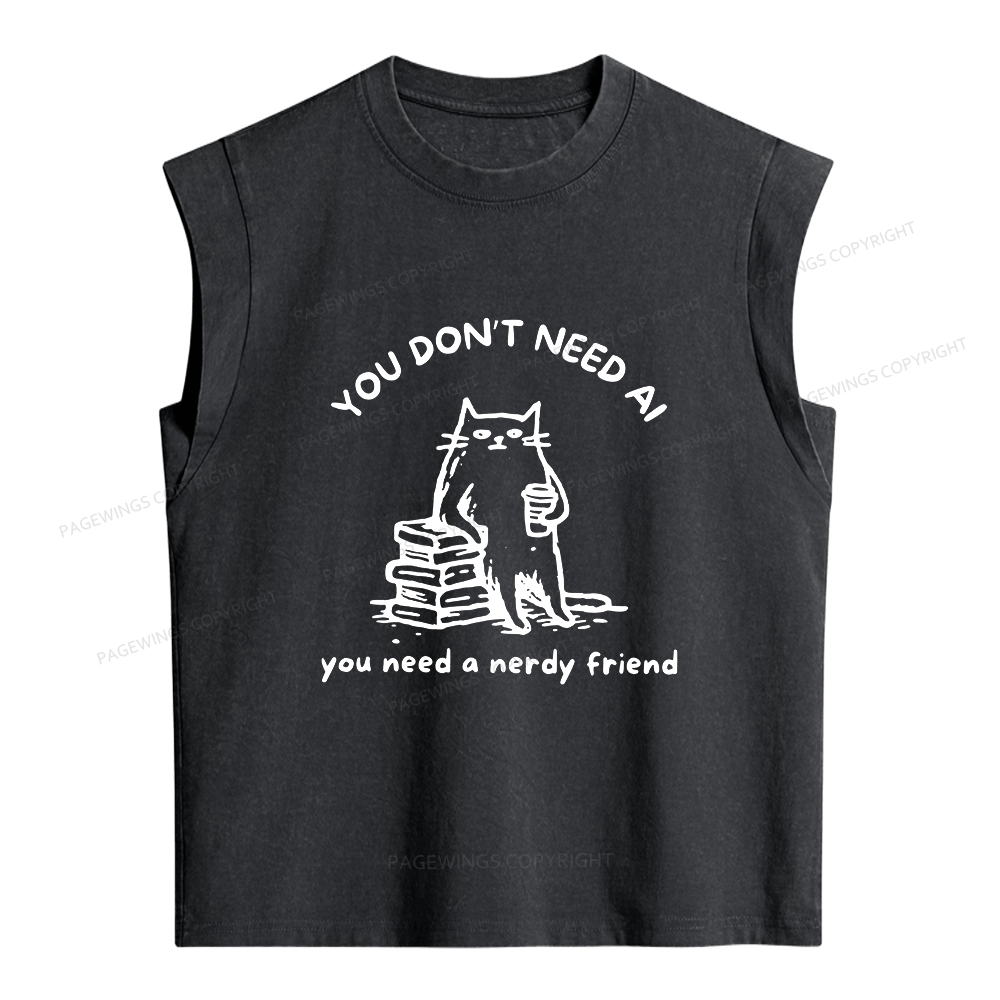 Pagewings Funny Cat Doodle Anti AI Women's Washed Tank Top