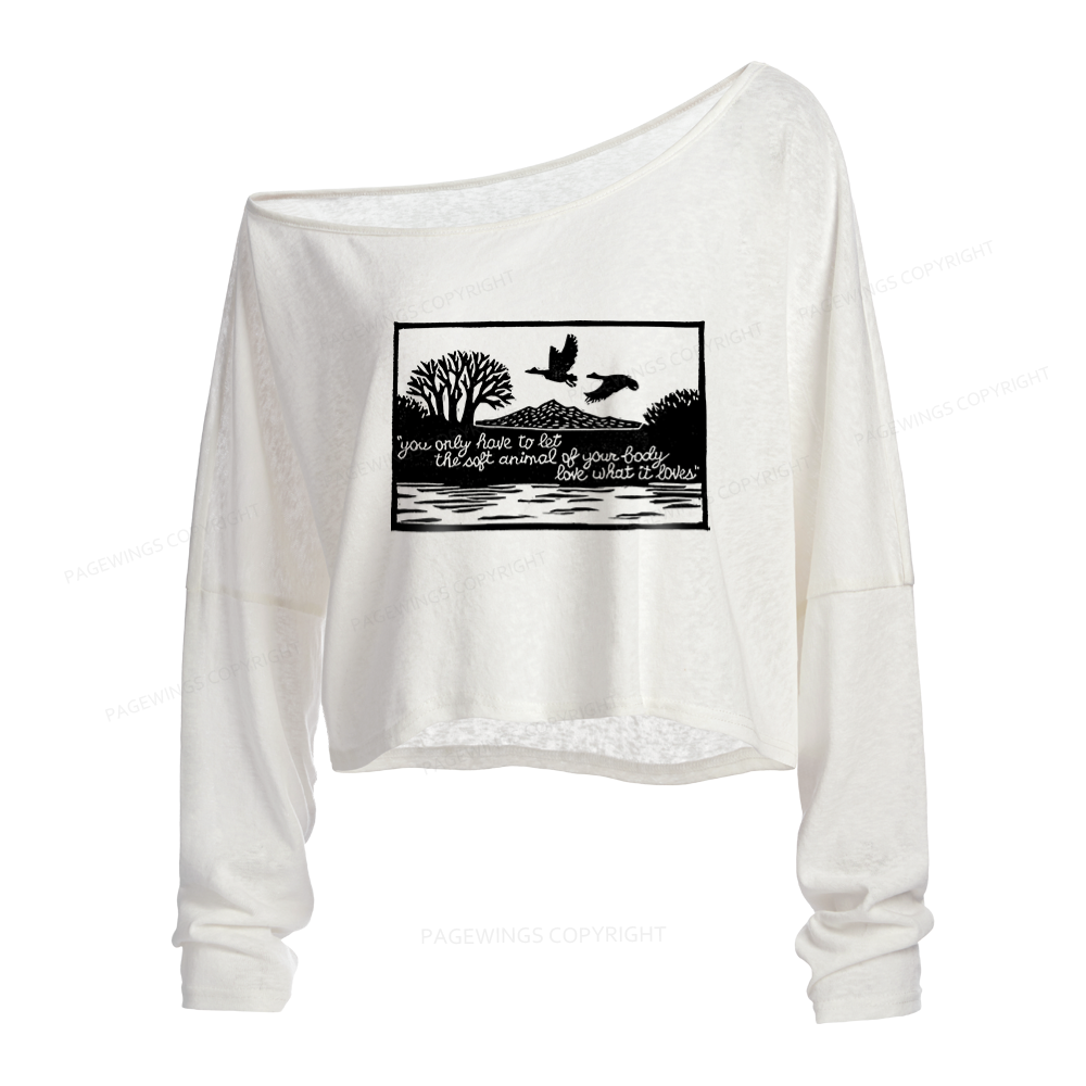 Pagewings Literary Poetry Slouchy Long Sleeve Off Shoulder T-shirt