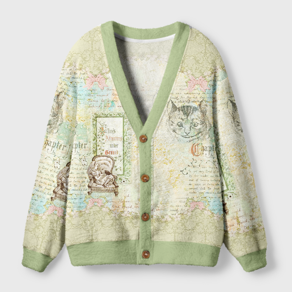 Pagewings  Vintage Cat And Book Light Knit Unisex Cardigan Sweaters
