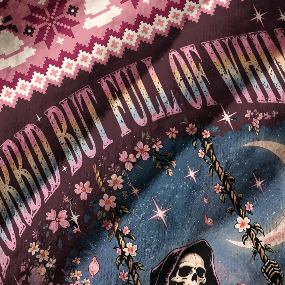 Pagewings Morbid But Full of Whimsy Off Shoulder Ugly Knit Sweater