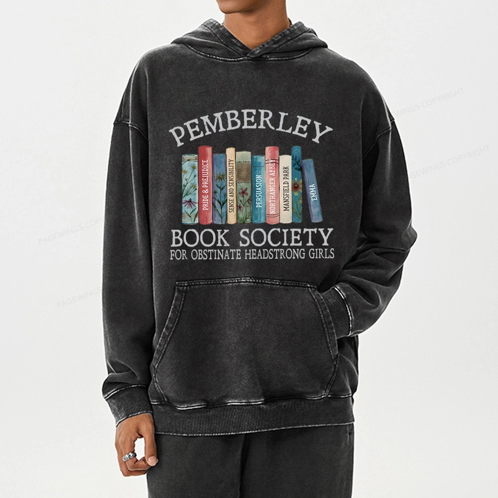 Pagewings Pemberley Book Society Unisex Washed Hoodie