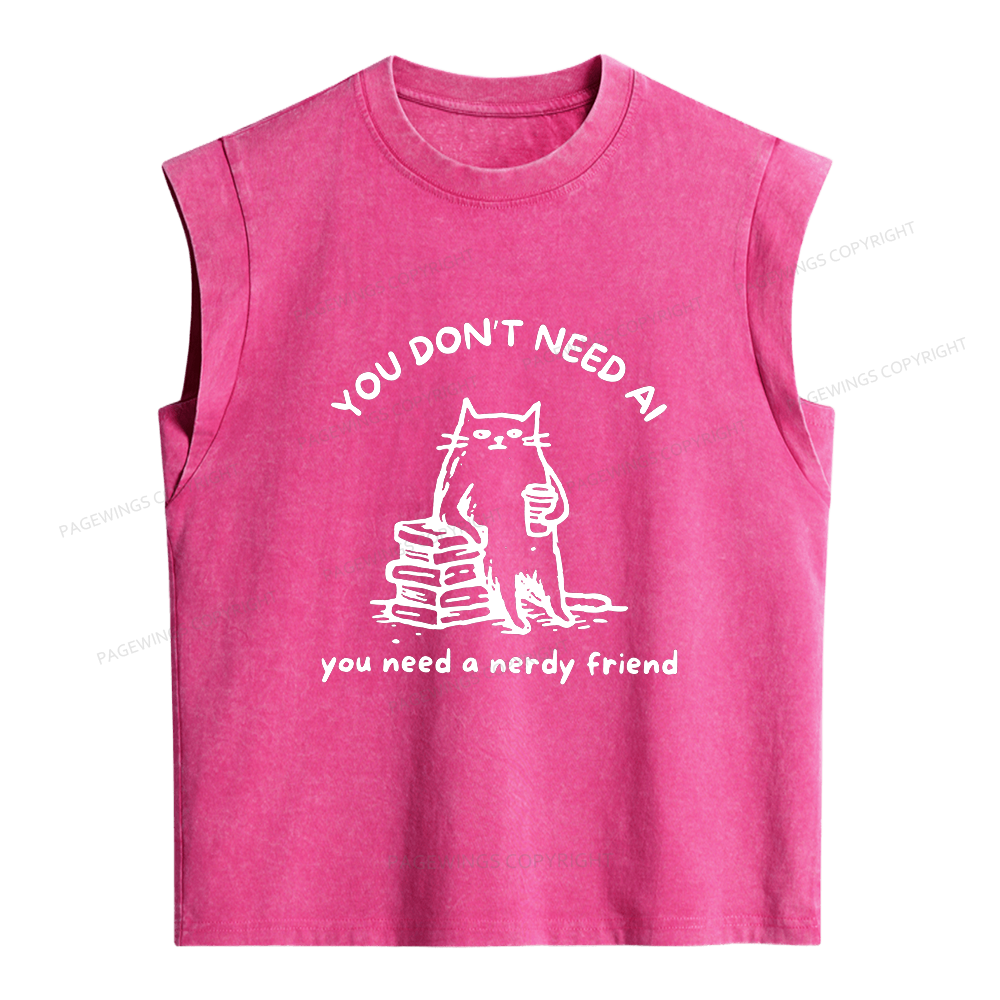 Pagewings Funny Cat Doodle Anti AI Women's Washed Tank Top