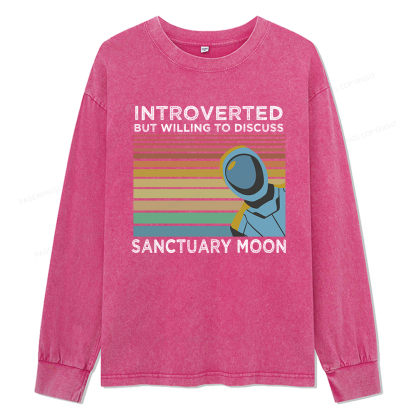 Pagewings  Introverted But Willing to Discuss Sanctuary Moon Unisex Washed Long Sleeve T-shirt