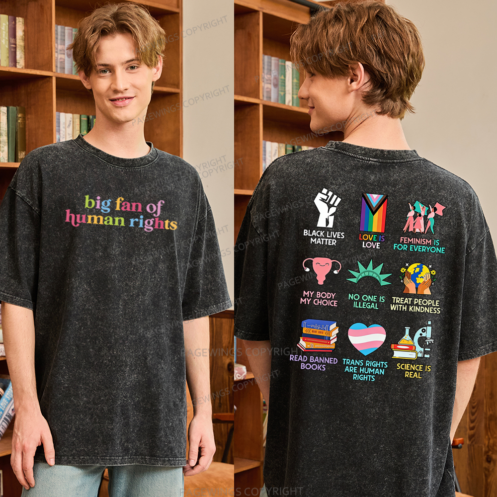 Pagewings Big Fan Of Human Rights Unisex Washed T-shirt