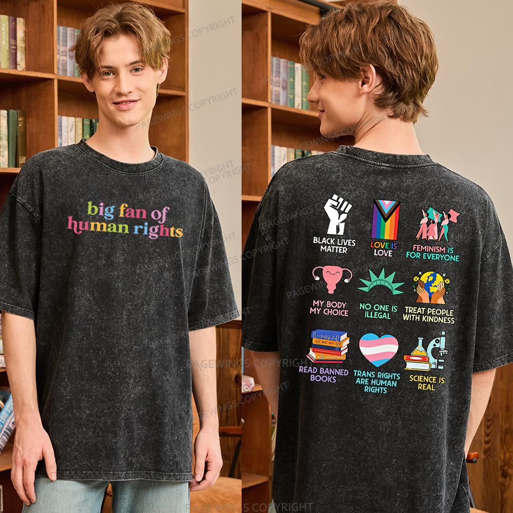 Pagewings Big Fan Of Human Rights Unisex Washed T-shirt
