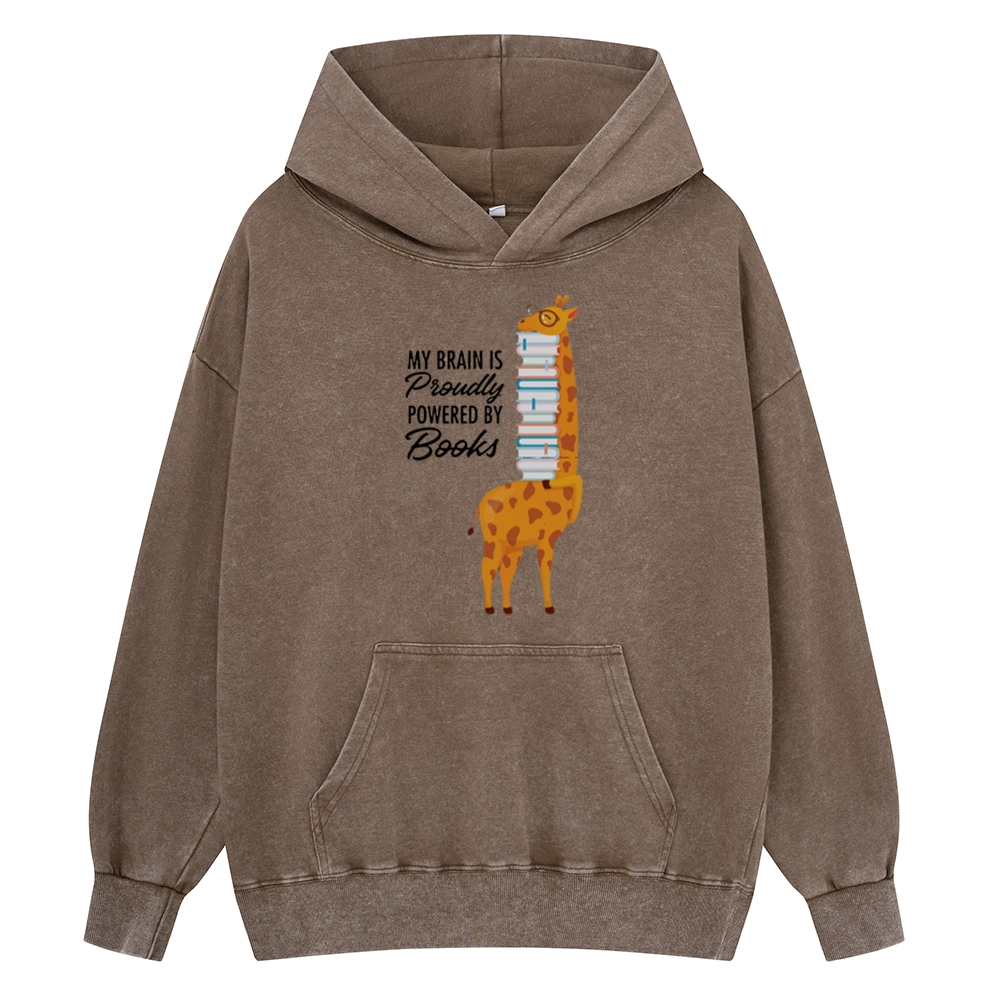 Pagewings My Brain Is Proudly Powered By Books Unisex Washed Hoodie