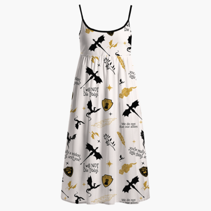 Pagewings Fantasy Book Dragon Printed Spaghetti Strap Midi Sundress