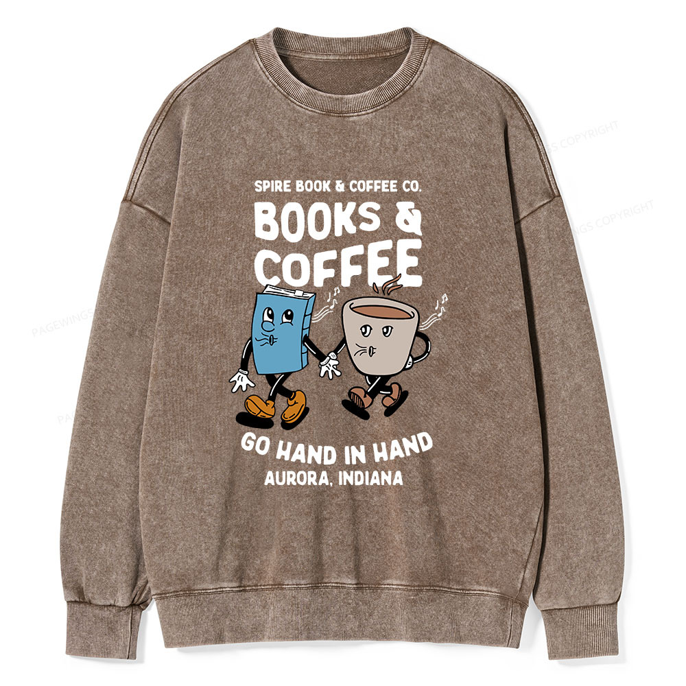 Pagewings Books Coffee Unisex Washed Sweatshirt
