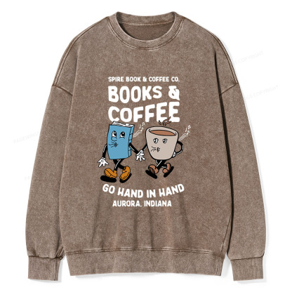Pagewings Books Coffee Unisex Washed Sweatshirt