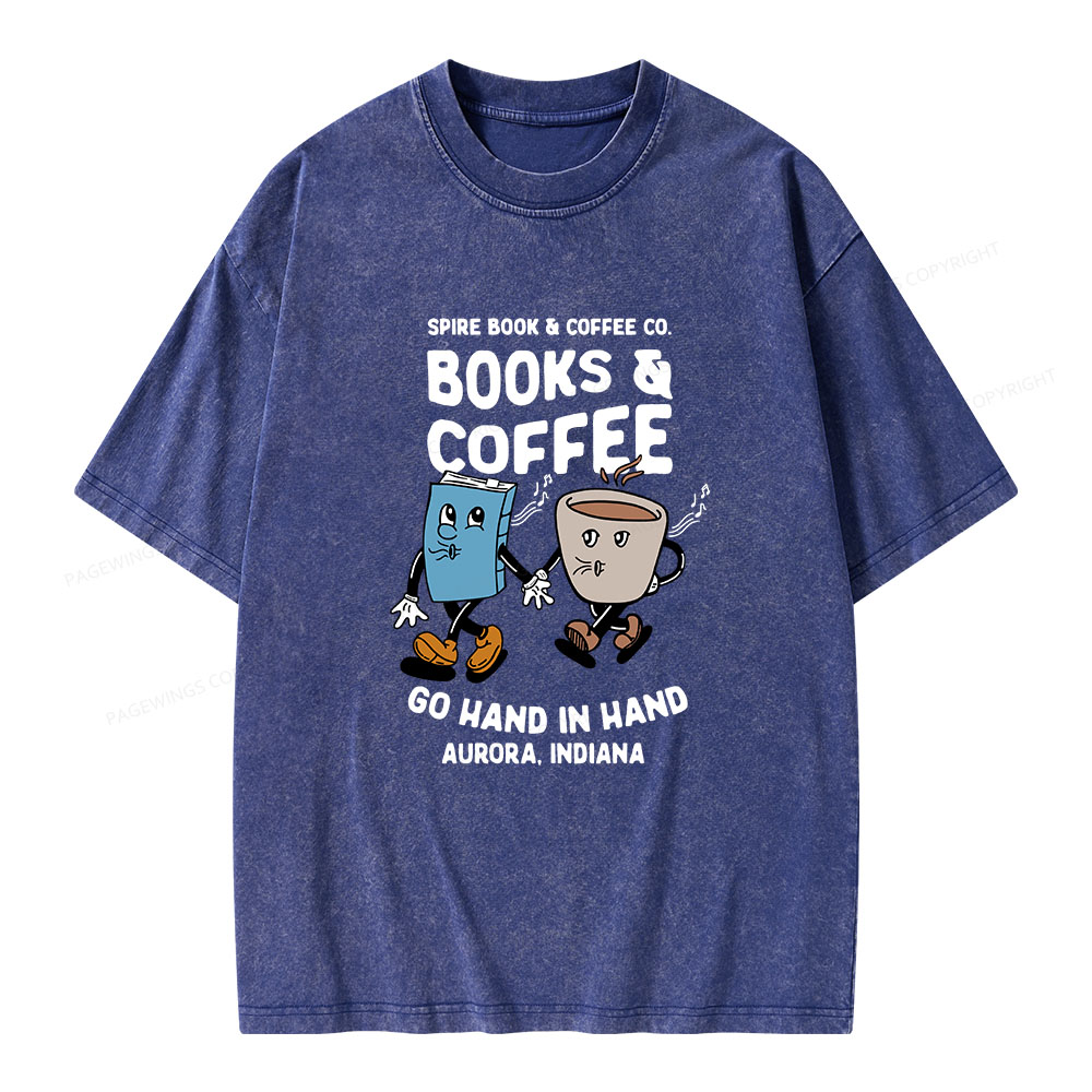 Pagewings Books Coffee Unisex Washed T-shirt