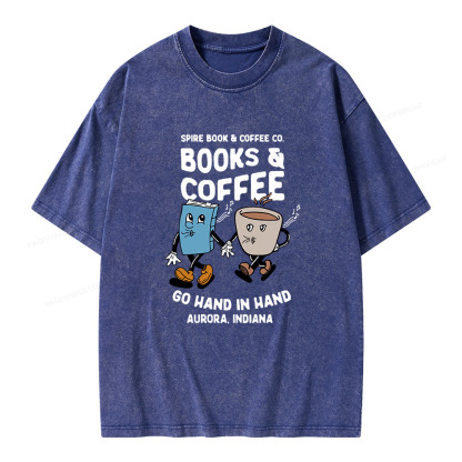 Pagewings Books Coffee Unisex Washed T-shirt