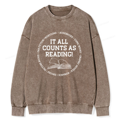 Pagewings It All Counts As Reading Unisex Washed Sweatshirt