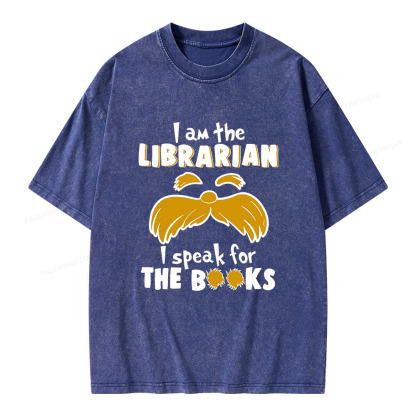 Pagewings I Am The Librarian I Speak For The Books Unisex Washed T-shirt