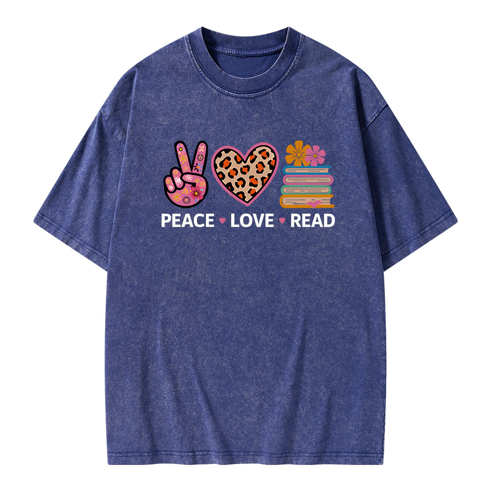 Pagewings Peace Love Read World Book Day Unisex Washed T-shirt