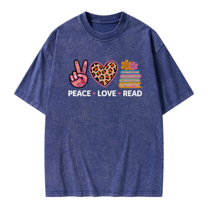 Pagewings Peace Love Read World Book Day Unisex Washed T-shirt