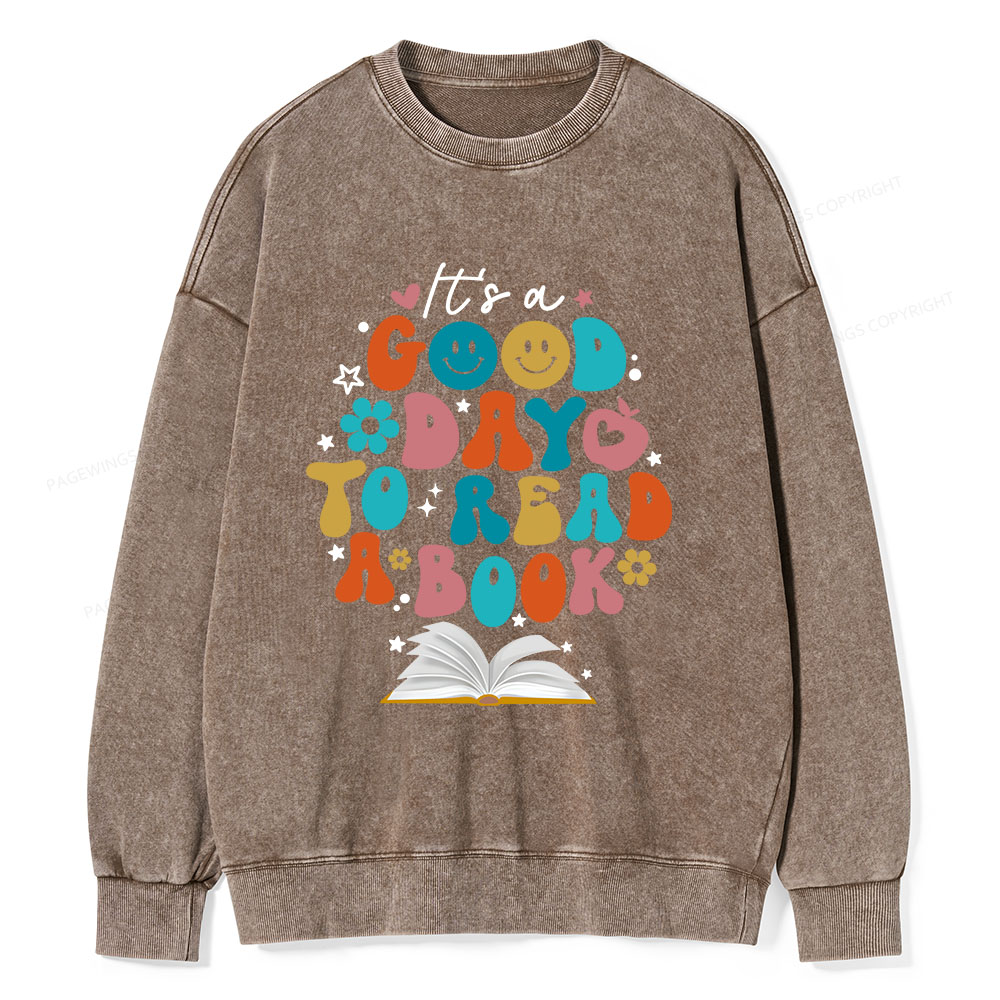 Pagewings Good Day To Read A Book Unisex Washed Sweatshirt