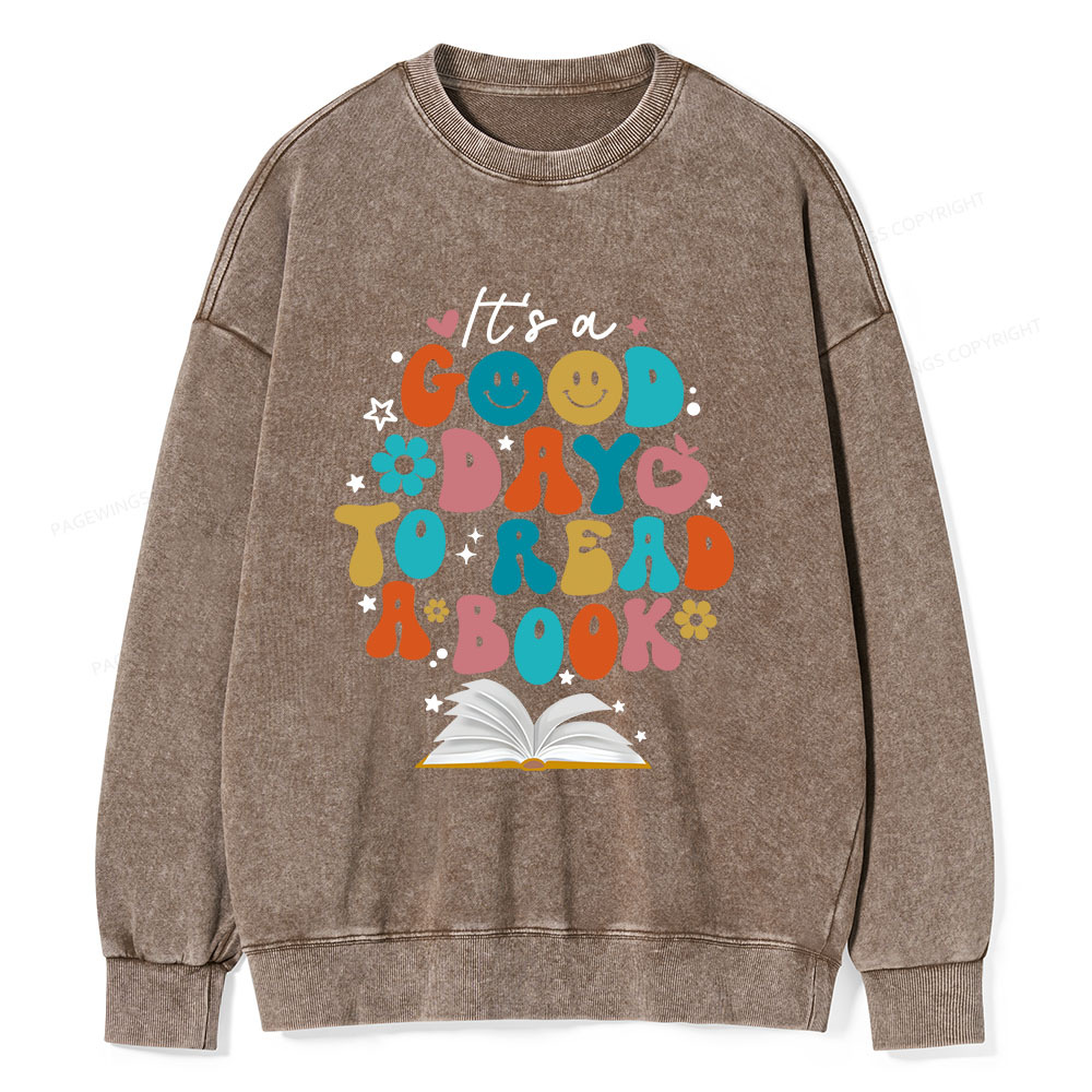 Pagewings Good Day To Read A Book Unisex Washed Sweatshirt