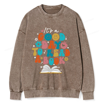 Pagewings Good Day To Read A Book Unisex Washed Sweatshirt