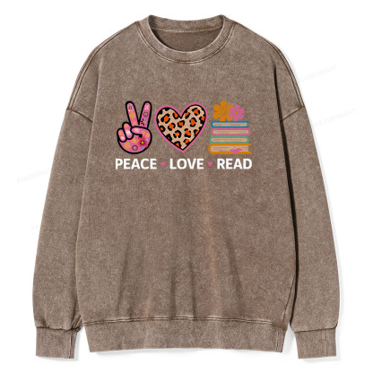 Pagewings Peace Love Read World Book Day Unisex Washed Sweatshirt