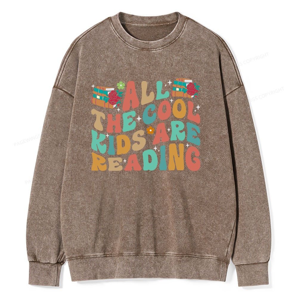 Pagewings All The Cool Kids Are Reading Unisex Washed Sweatshirt