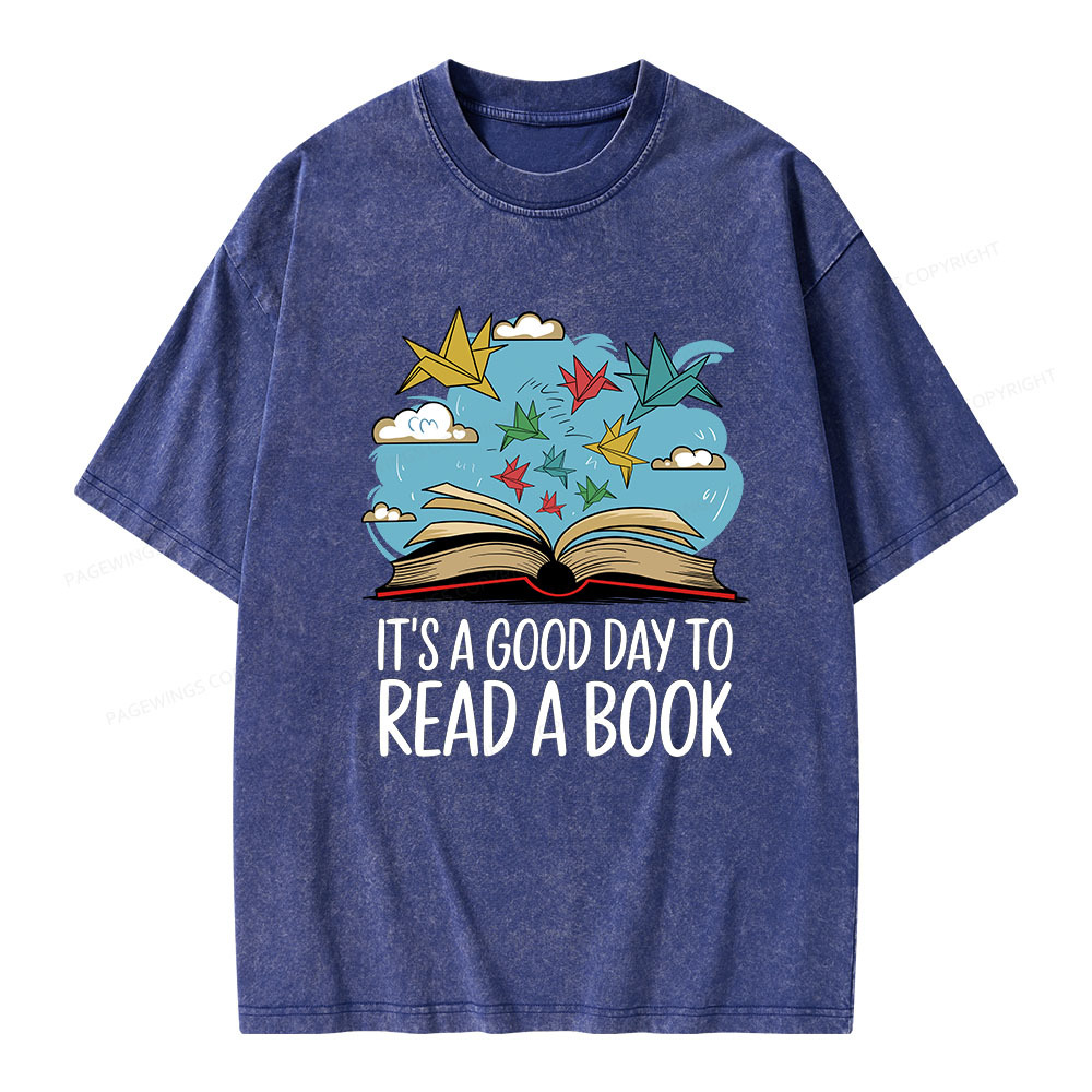 Pagewings It’s a Good Day to Read a Book Unisex Washed T-shirt